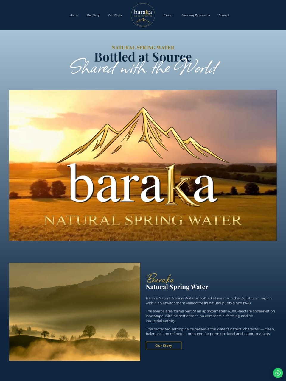 Homepage of the Baraka Spring Water website, designed and built by Onware