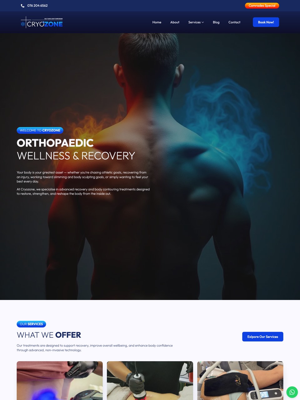 Homepage of the CryoZone website, designed and built by Onware