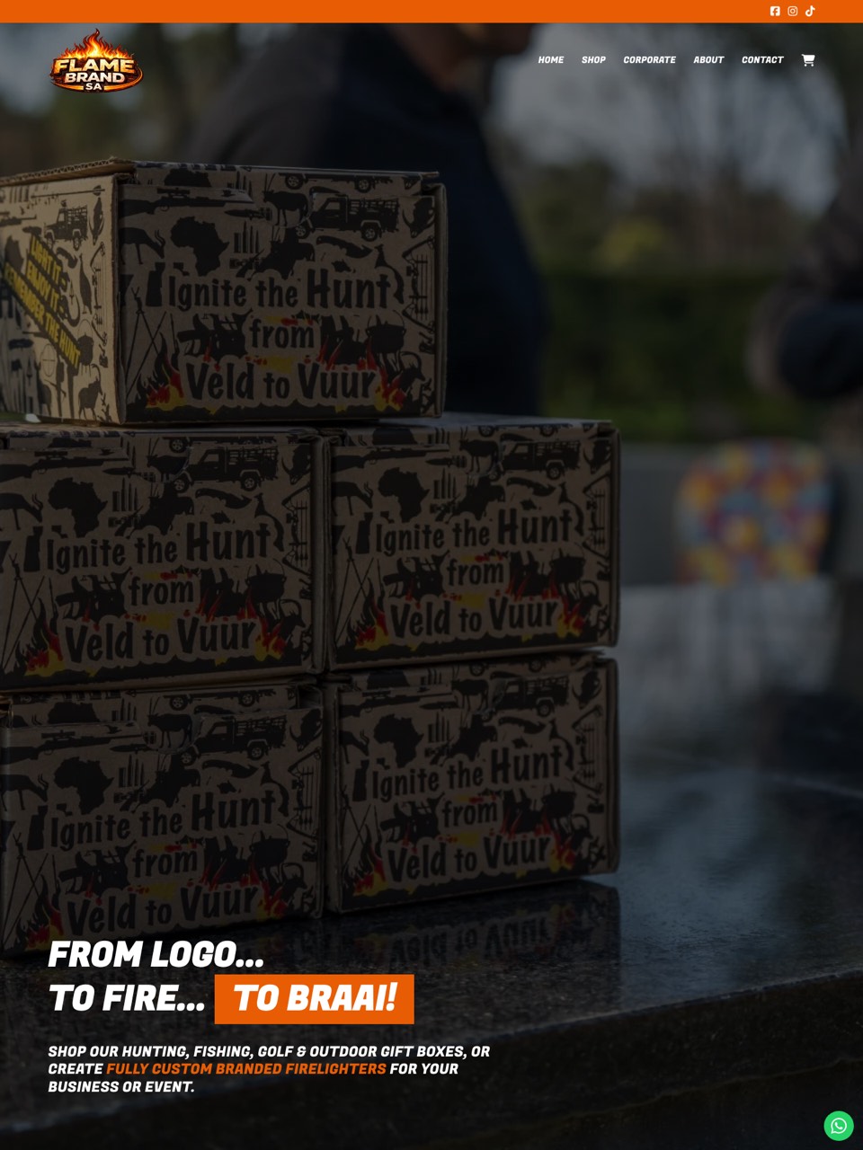 Homepage of the Flame Brand SA website, designed and built by Onware