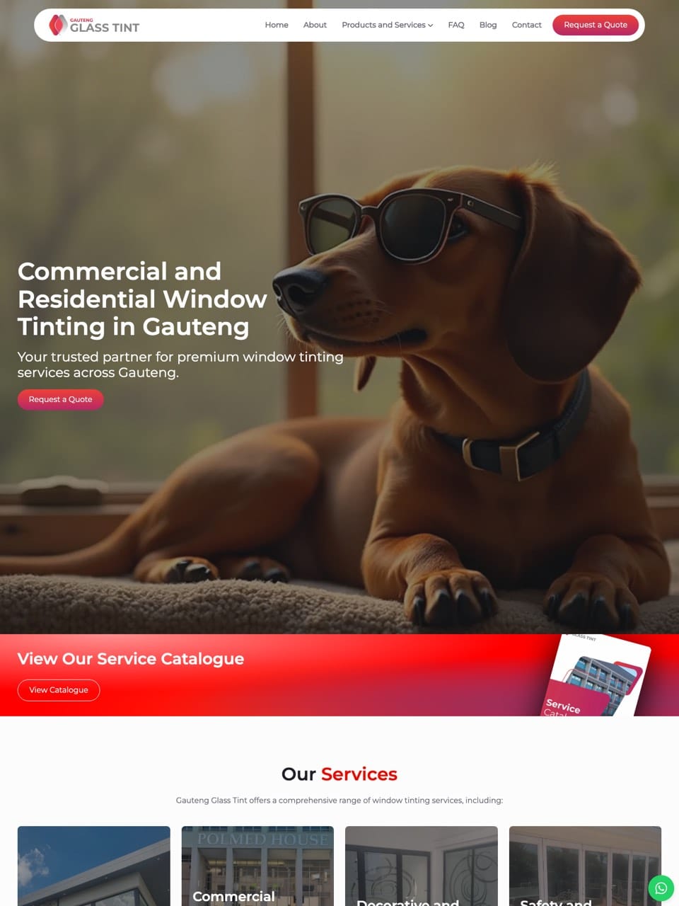 Homepage of the Gauteng Glass Tint website, designed and built by Onware