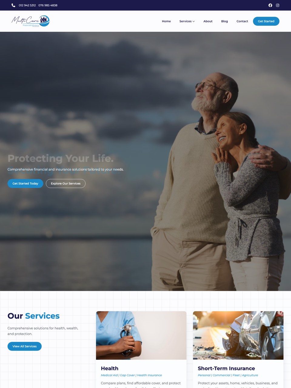 Homepage of the Multicare Financial Advisors website, designed and built by Onware