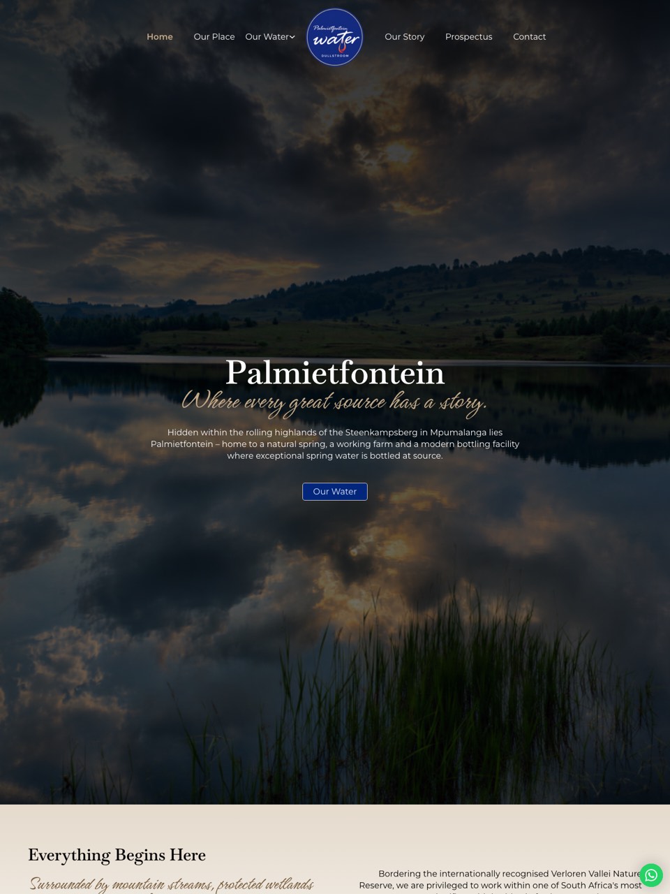 Homepage of the Palmietfontein Water website, designed and built by Onware