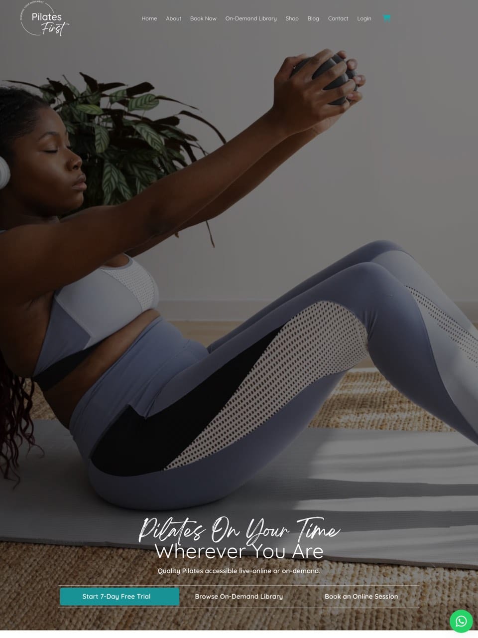 Homepage of the Pilates First website, designed and built by Onware