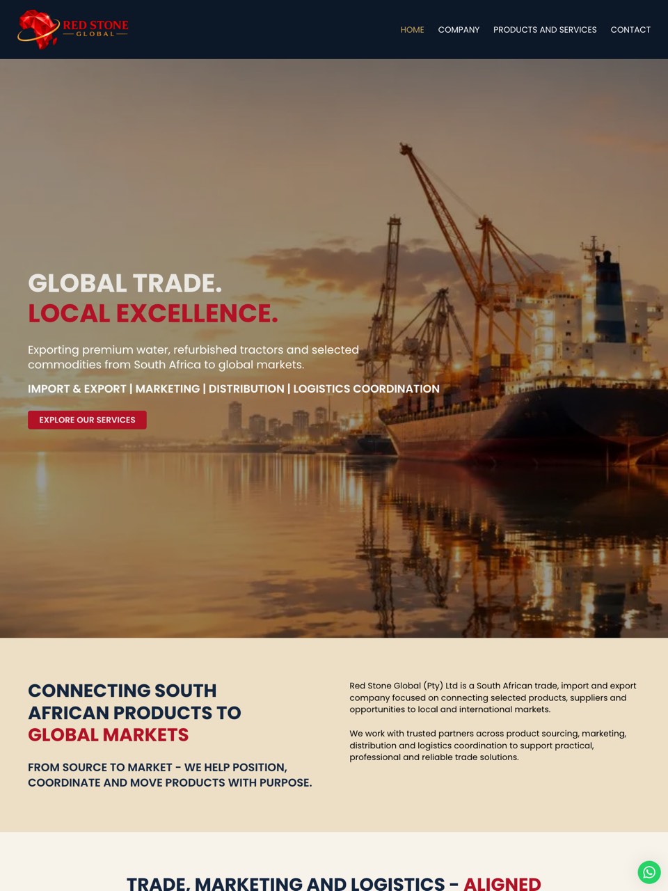Homepage of the Red Stone Global website, designed and built by Onware