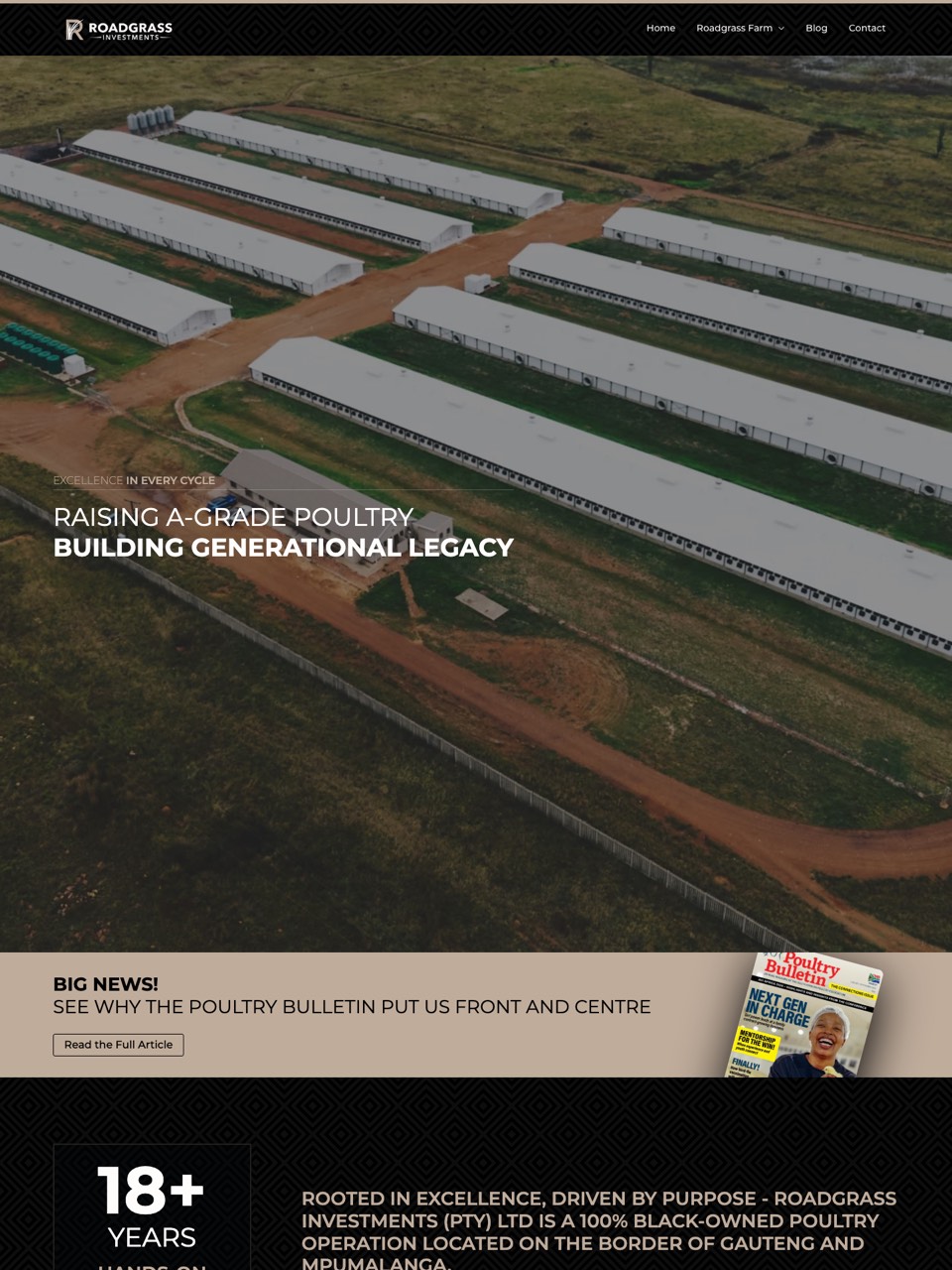 Homepage of the RoadGrass Investments website, designed and built by Onware