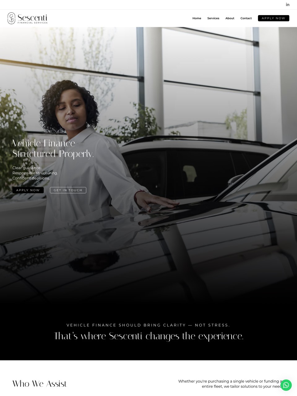 Homepage of the Sescenti Financial Services website, designed and built by Onware