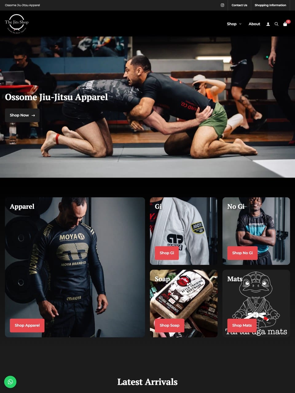 Homepage of the The Jits Shop website, designed and built by Onware