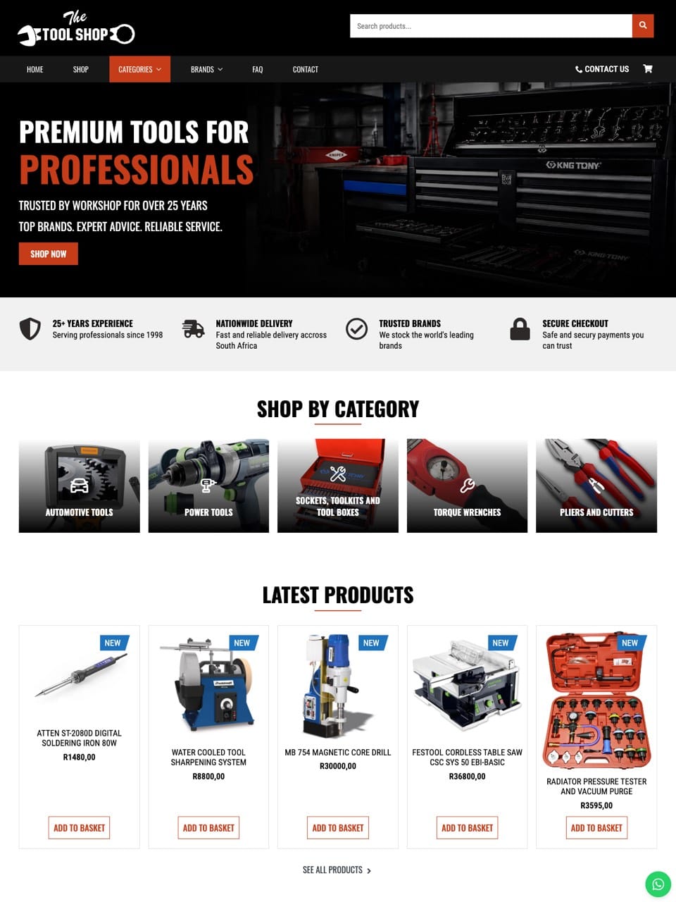 Homepage of the The Toolshop website, designed and built by Onware