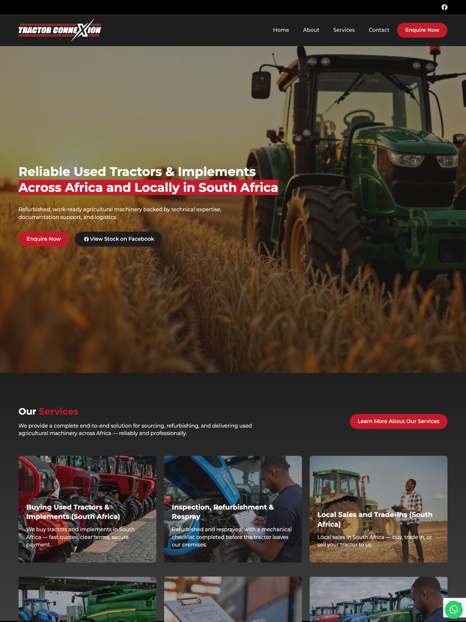 Homepage of the Tractor Connexion website, designed and built by Onware